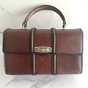 Vintage Italian Leather Top Handle Purse with‎ Twist Lock Cordovan Brown
